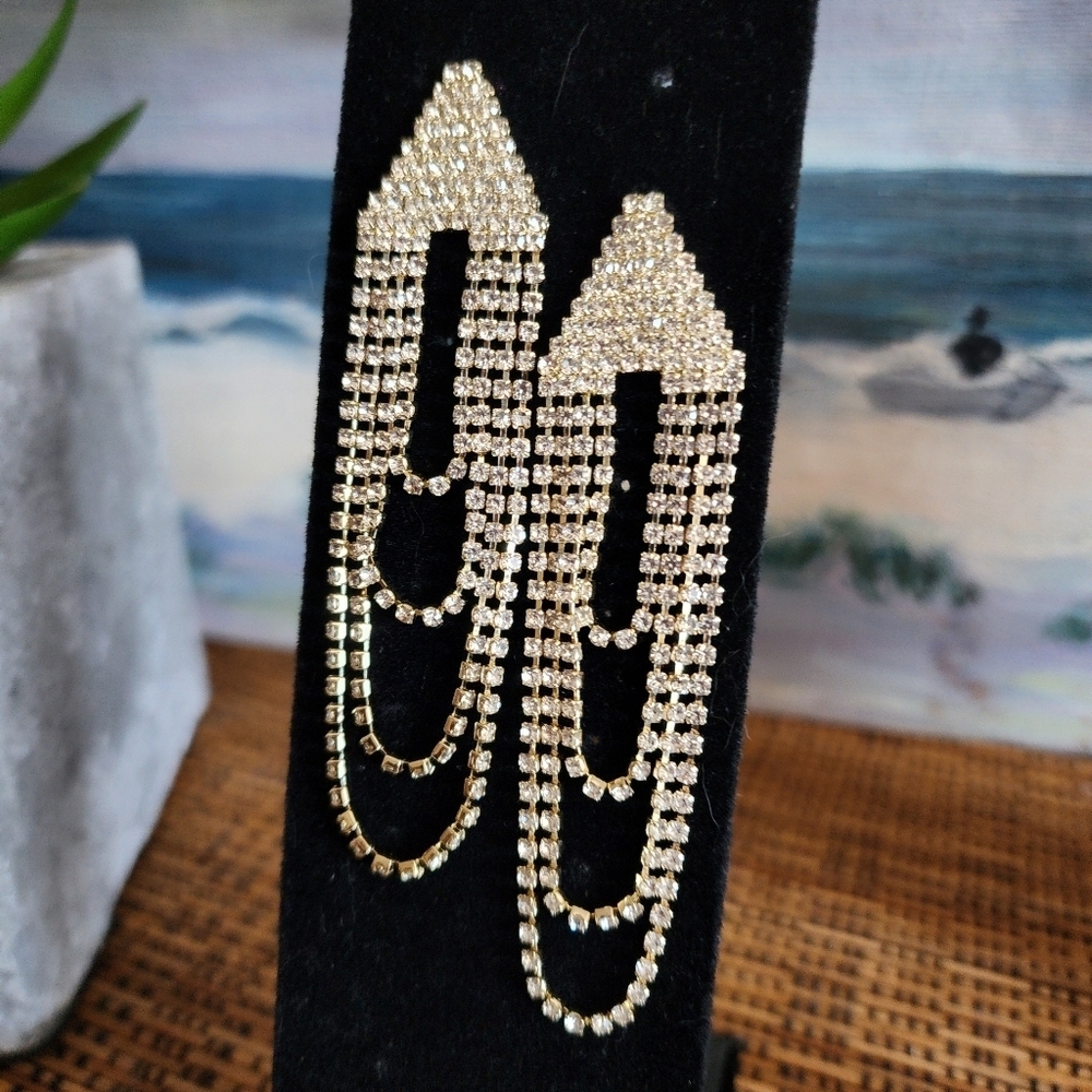 Gold and CZ Crystal Glam Drop Earrings